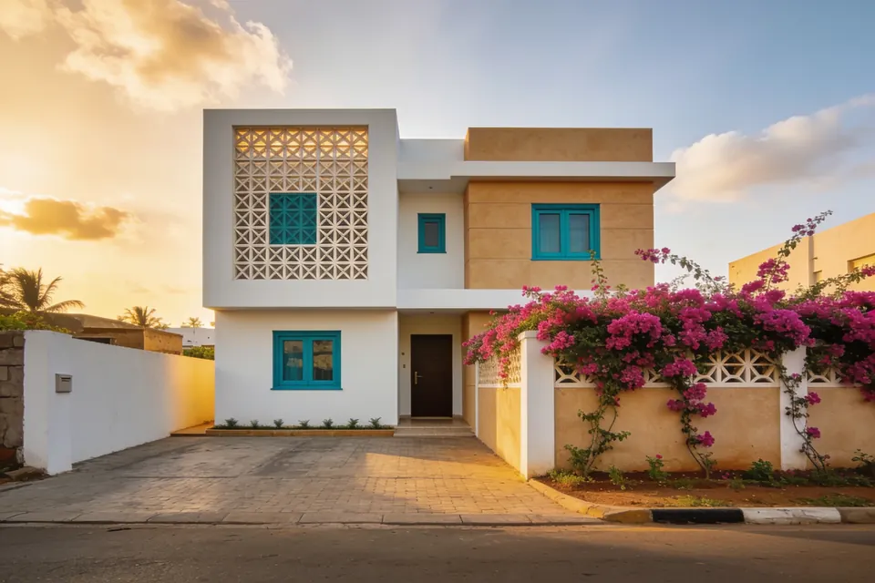 Villa contemporaine bordée de bougainvilliers