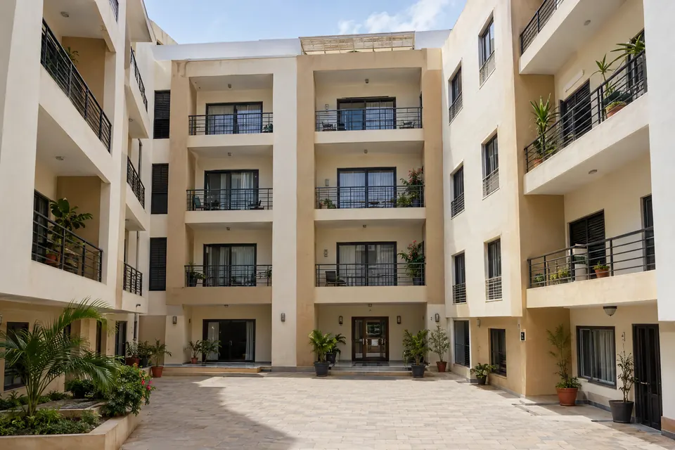 Cour intérieure d'une résidence bien entretenue à Dakar